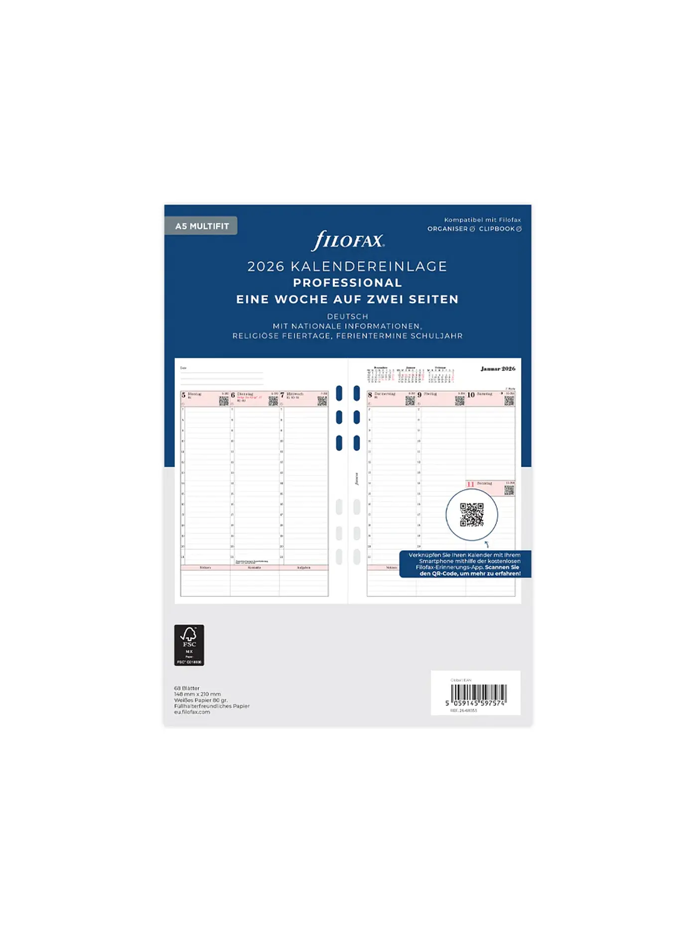 FILOFAX | Kalendereinlage Woche Professional deutsch A5 2026 | weiss