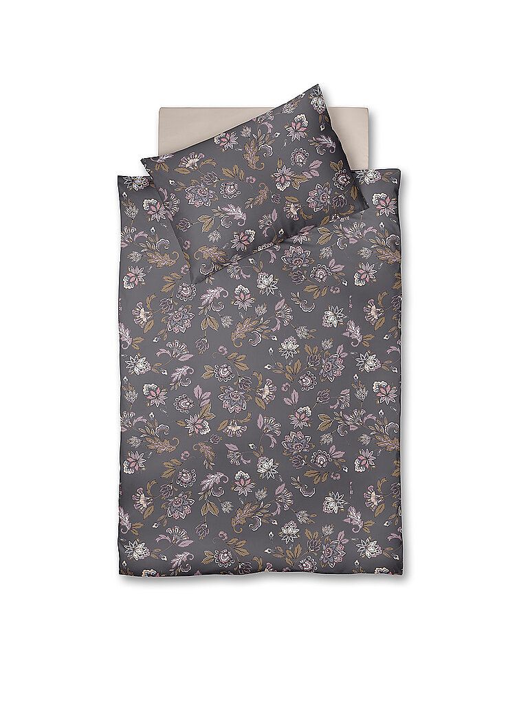 FLEURESSE Satin Bettwäsche MODERN GARDEN 70x90cm/140x200cm Malve grau