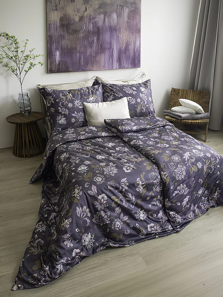 FLEURESSE Parure de lit en satin MODERN GARDEN 70x90cm/140x200cm Mauve gris