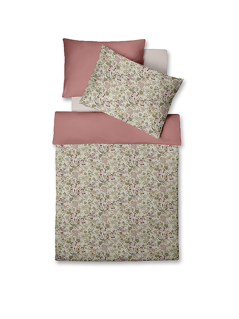 FLEURESSE Satin Bettwäsche 2x 70x90cm/200x200cm MODERN GARDEN B Misty Rose beere