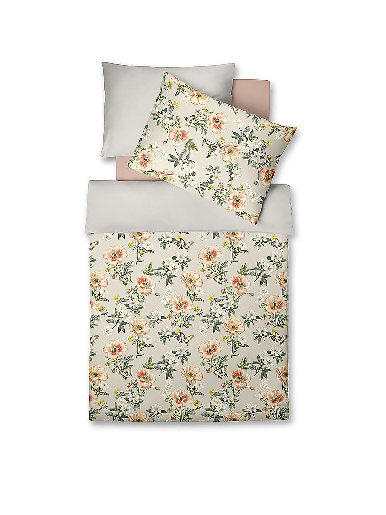 FLEURESSE Satin Bettwäsche BED ART 70x90cm / 140x200cm Apricot Bloom creme