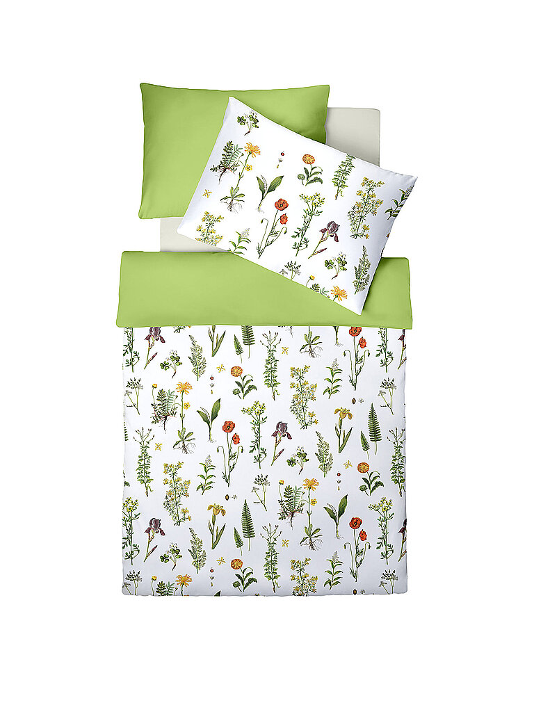 FLEURESSE Satin Bettwäsche BED ART 70x90cm / 140x200cm Meadow White grün