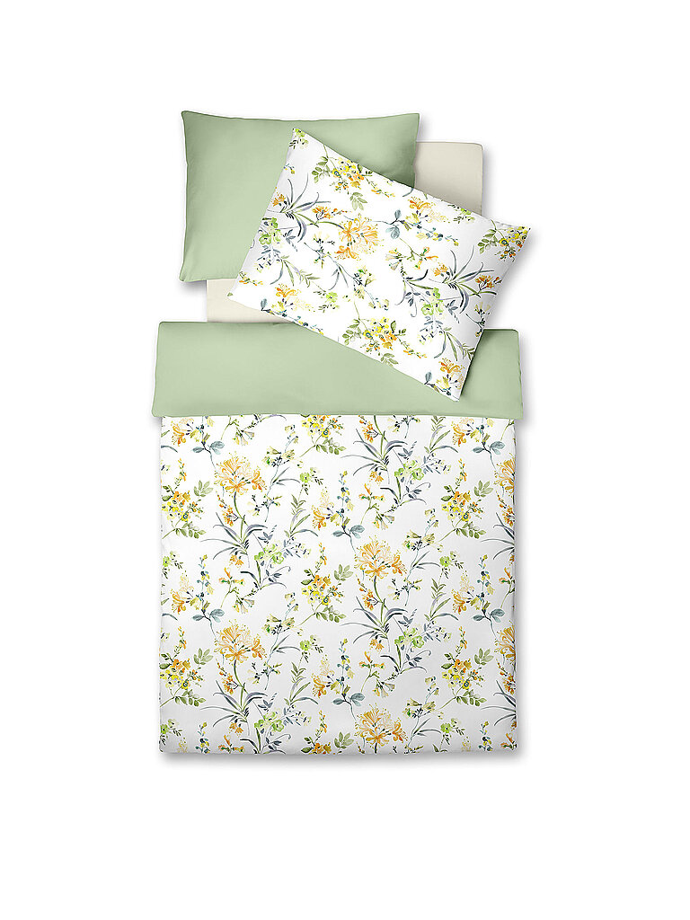 FLEURESSE Satin Bettwäsche MODERN GARDEN 70x90cm / 140x200cm Botanical Green hellgrün