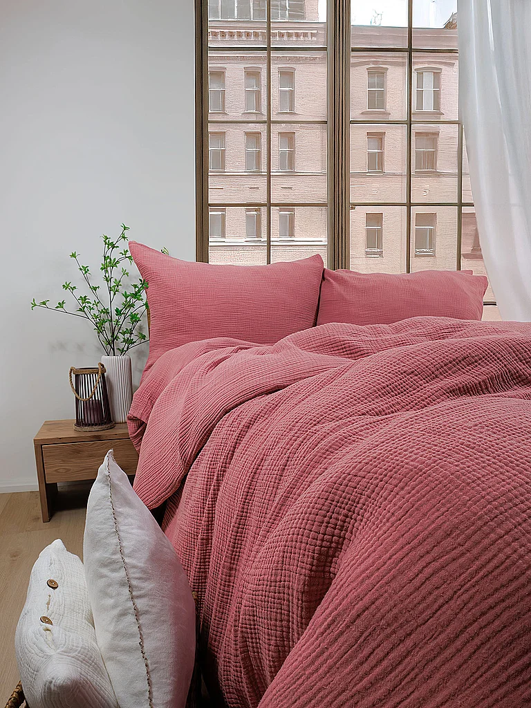 FLEURESSE Linge de lit en mousseline CAPRI 70x90cm/140x200cm Rose poudré baie