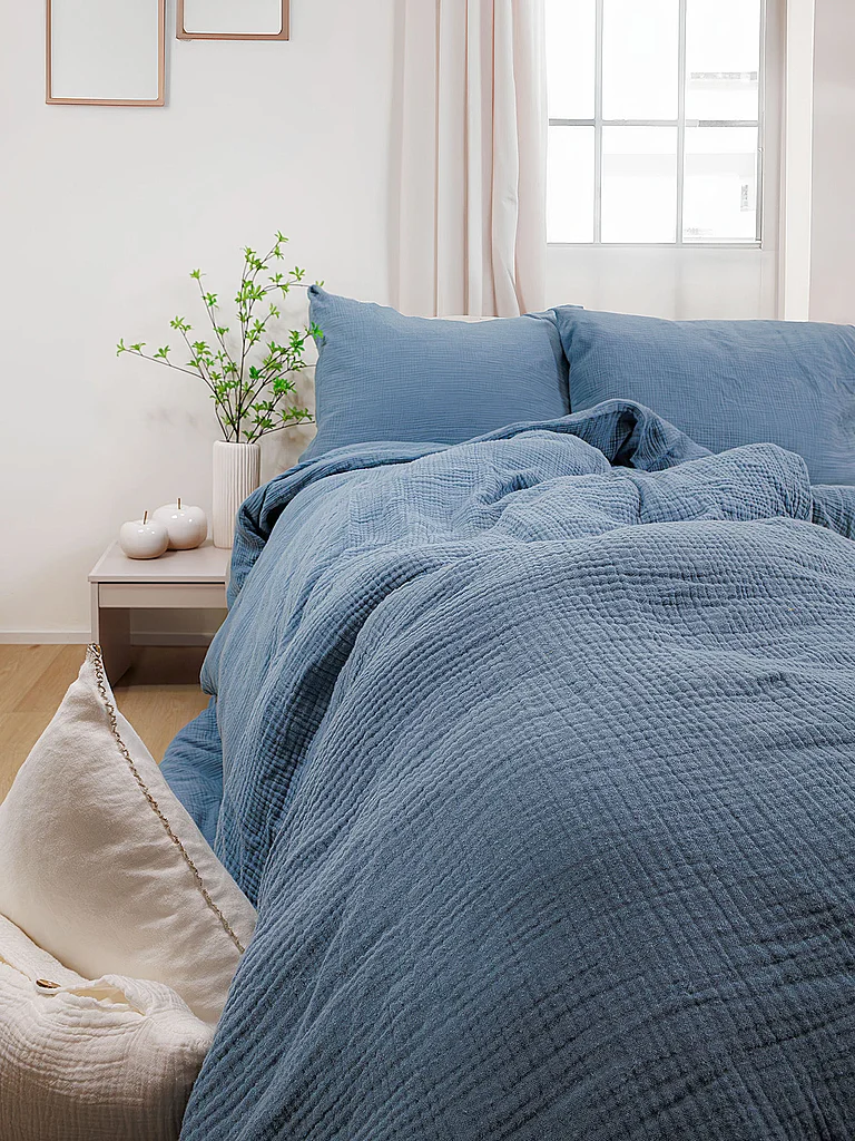 FLEURESSE Linge de lit en mousseline CAPRI 70x90cm/140x200cm Aqua bleu marine