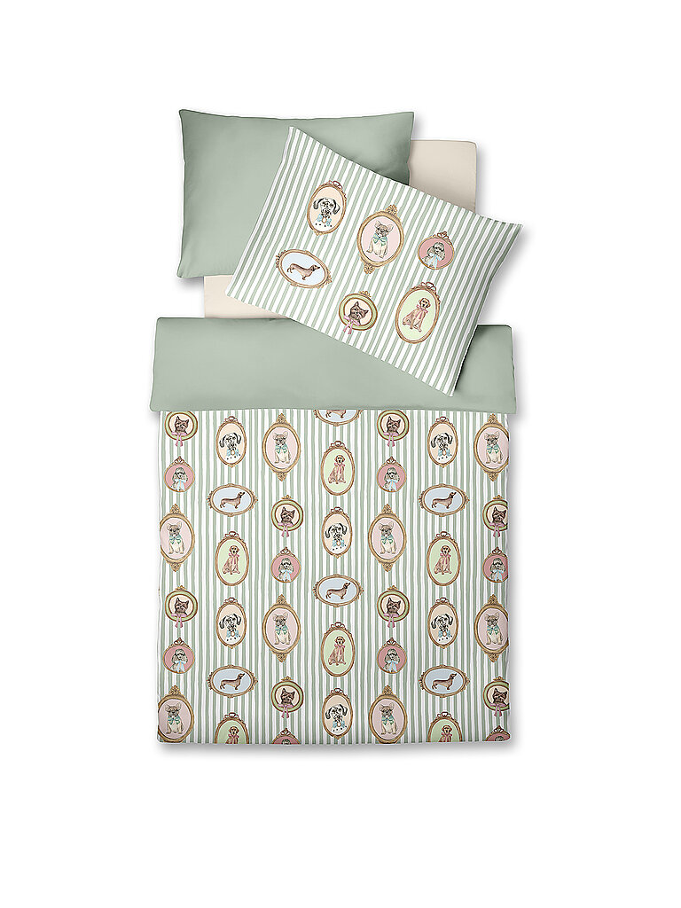 FLEURESSE Satin Bettwäsche SWEET ART 70x90cm / 140x200cm Tea Room Sage hellgrün