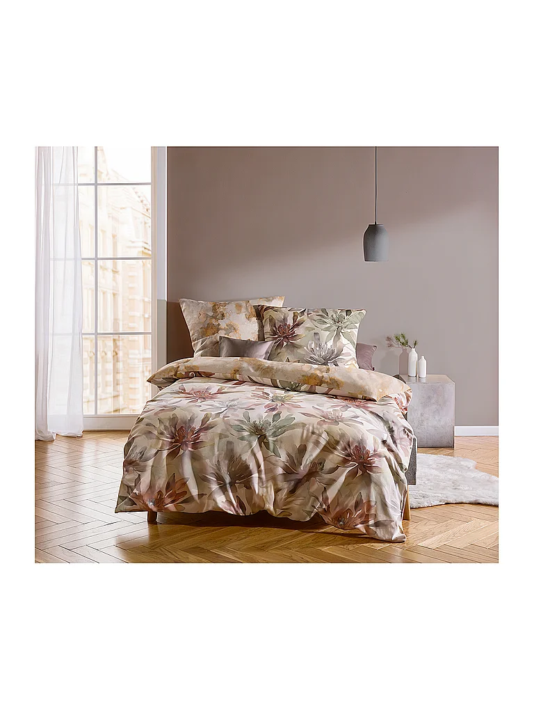 FLEURESSE Parure de lit en satin FLOWER ART 2x70x90cm/200x200cm marron