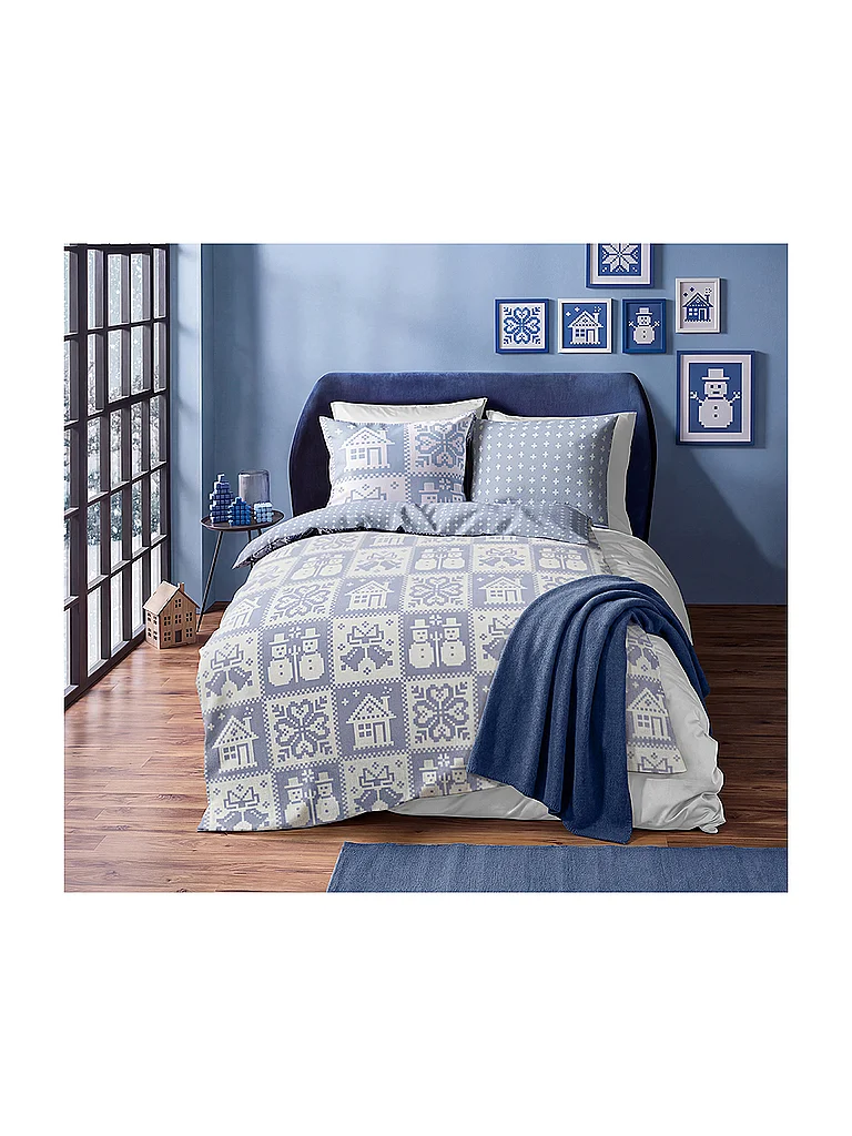 FLEURESSE Parure de lit en flanelle 70x90cm/140x200cm ASPEN Blue bleu clair