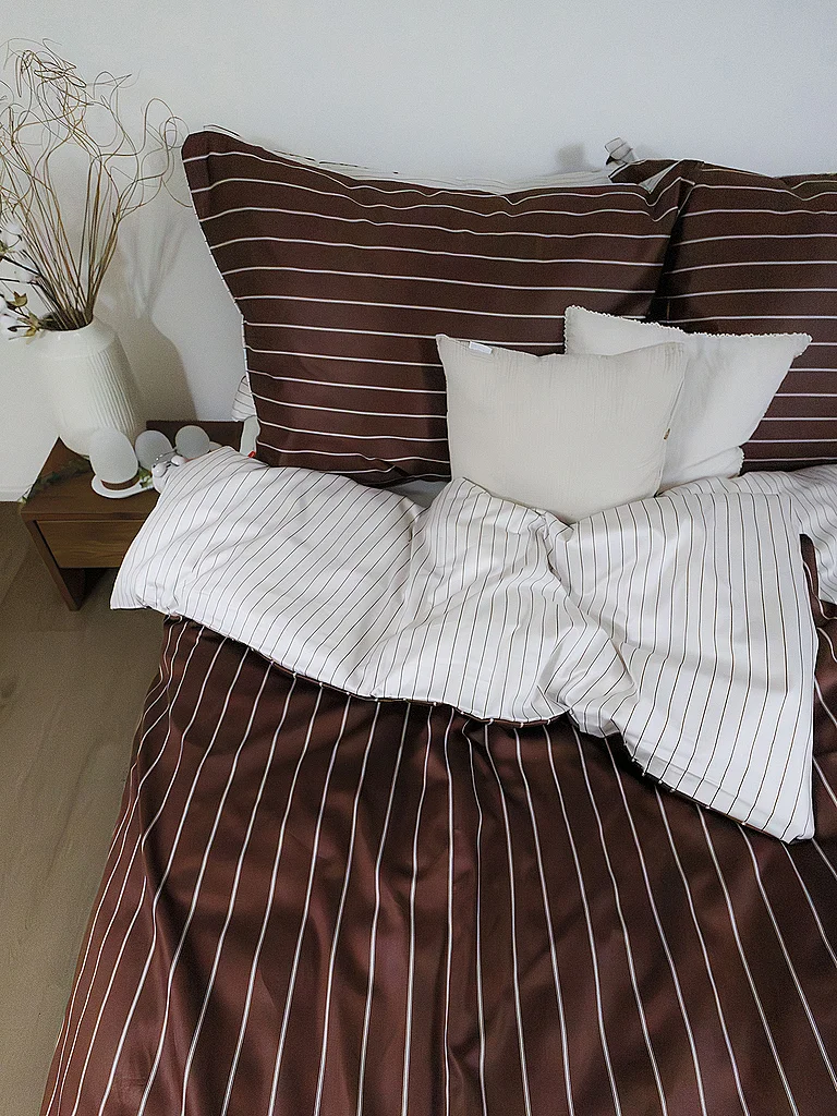 FLEURESSE Parure de lit en satin MODERN CLASSIC 70x90cm/140x220cm Hazel Dust marron