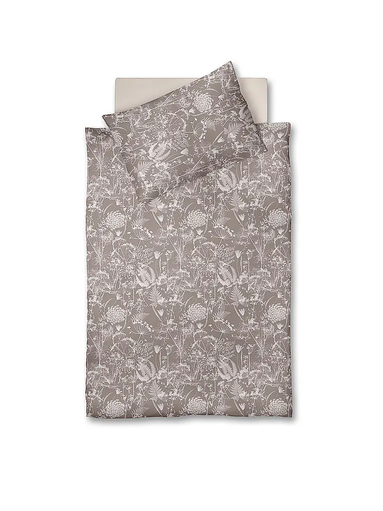 FLEURESSE | Satin Bettwäsche 70x90cm/140x200cm MODERN GARDEN B Taupe | rosa