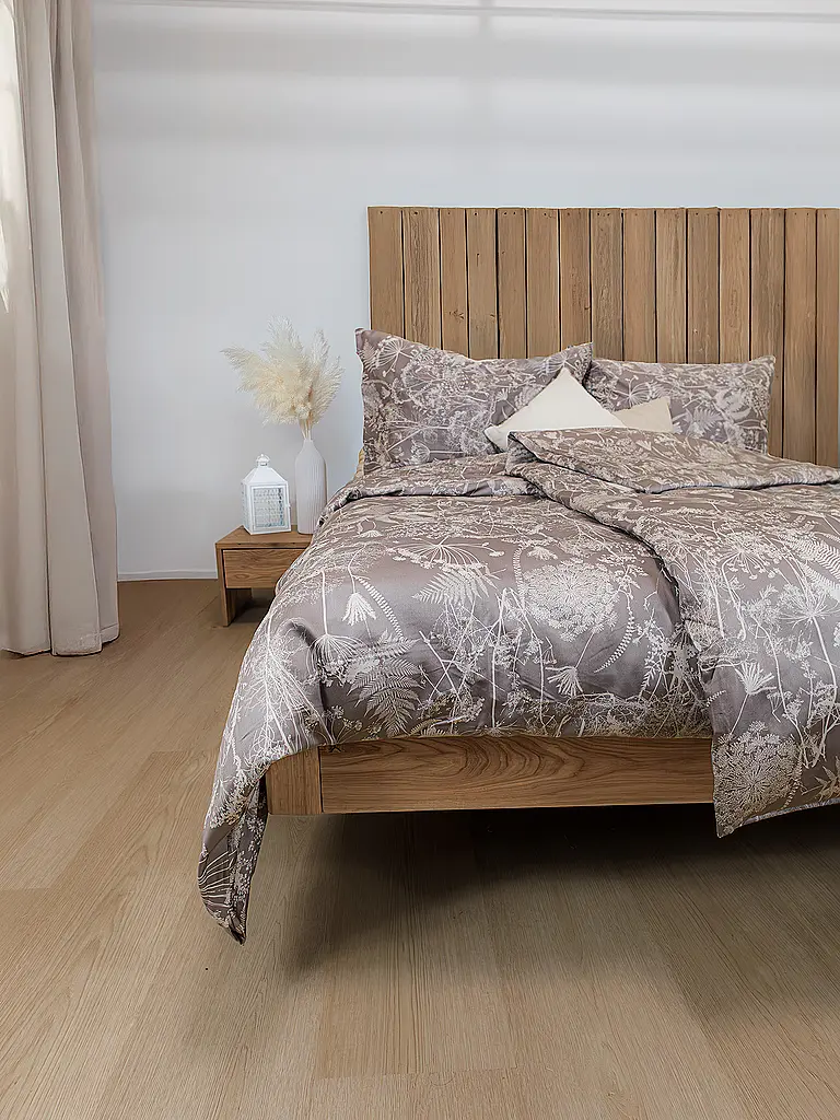 FLEURESSE | Satin Bettwäsche 70x90cm/140x200cm MODERN GARDEN B Taupe | rosa