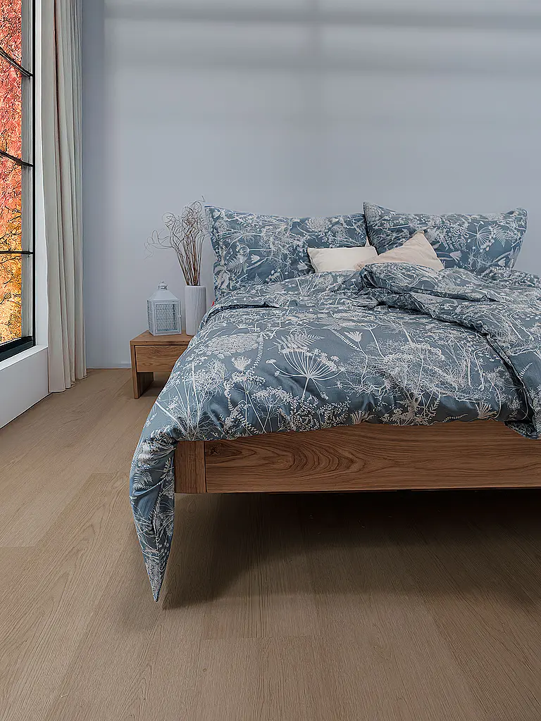 FLEURESSE | Satin Bettwäsche 70x90cm/140x200cm MODERN GARDEN B Urban Blue | dunkelblau
