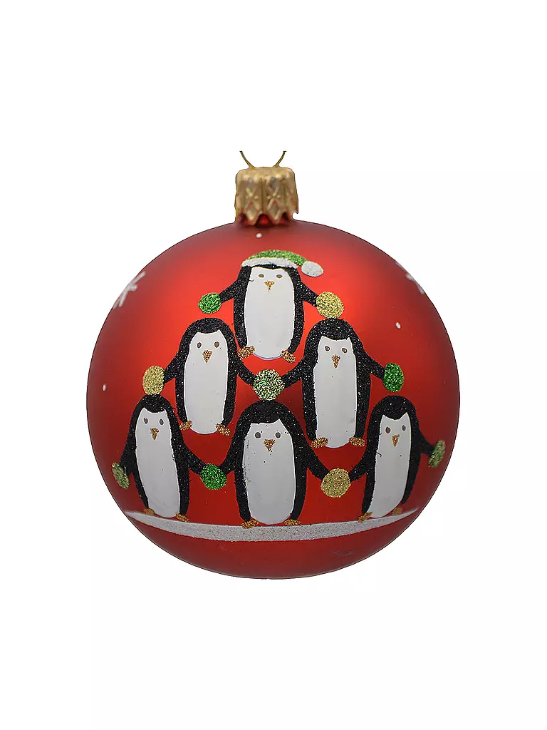 [Super günstiger Sonderpreis] FREEDOM Weihnachtsschmuck - rot Pinguine Kugel 7cm