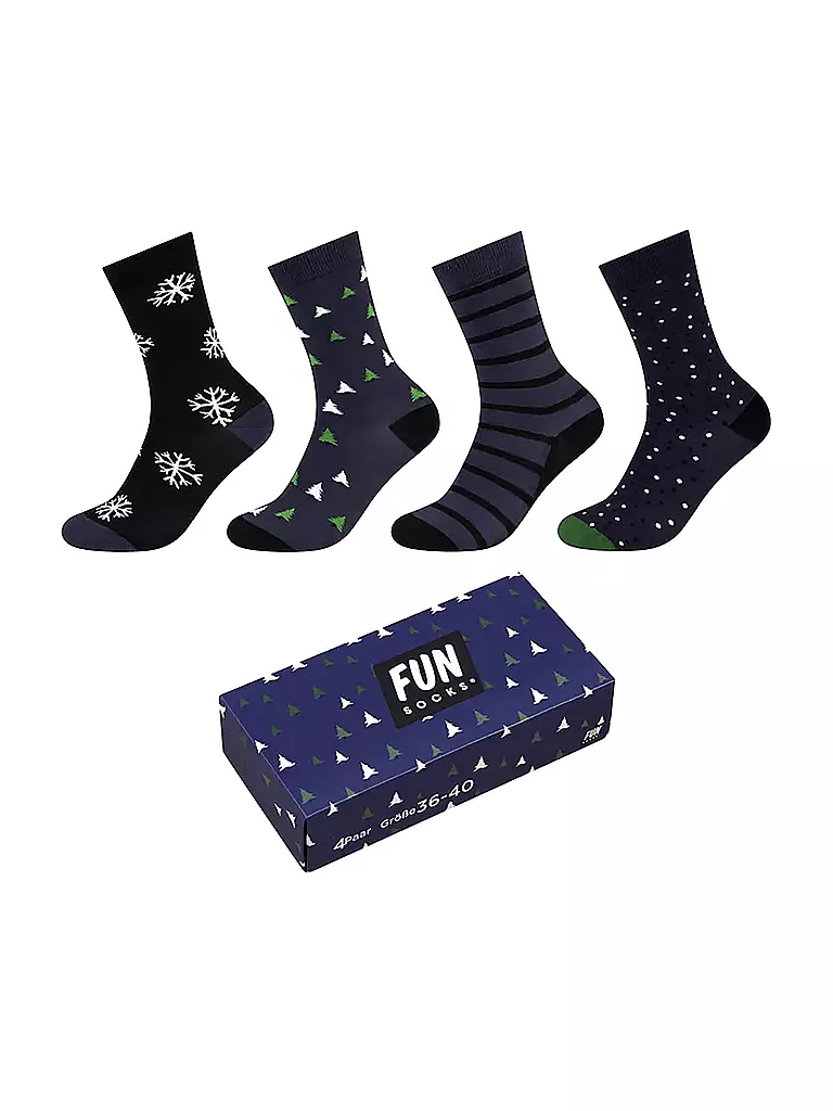 FUN SOCKS | Damen Socken CHRISTMAS BOX 4-er Pkg. 36-40 midieval blue | blau