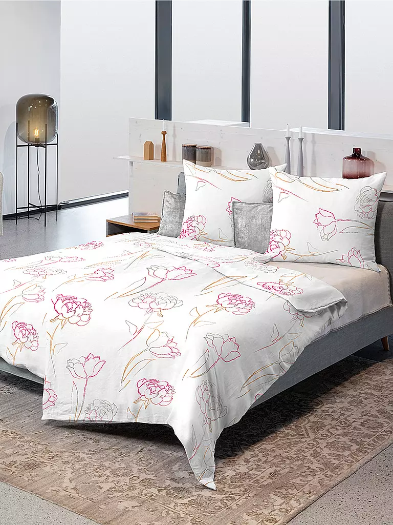 FUSSENEGGER | Satin Bettwäsche 70x90cm/140x200cm CAROLA ACTIV Weiss / Rosa | weiss