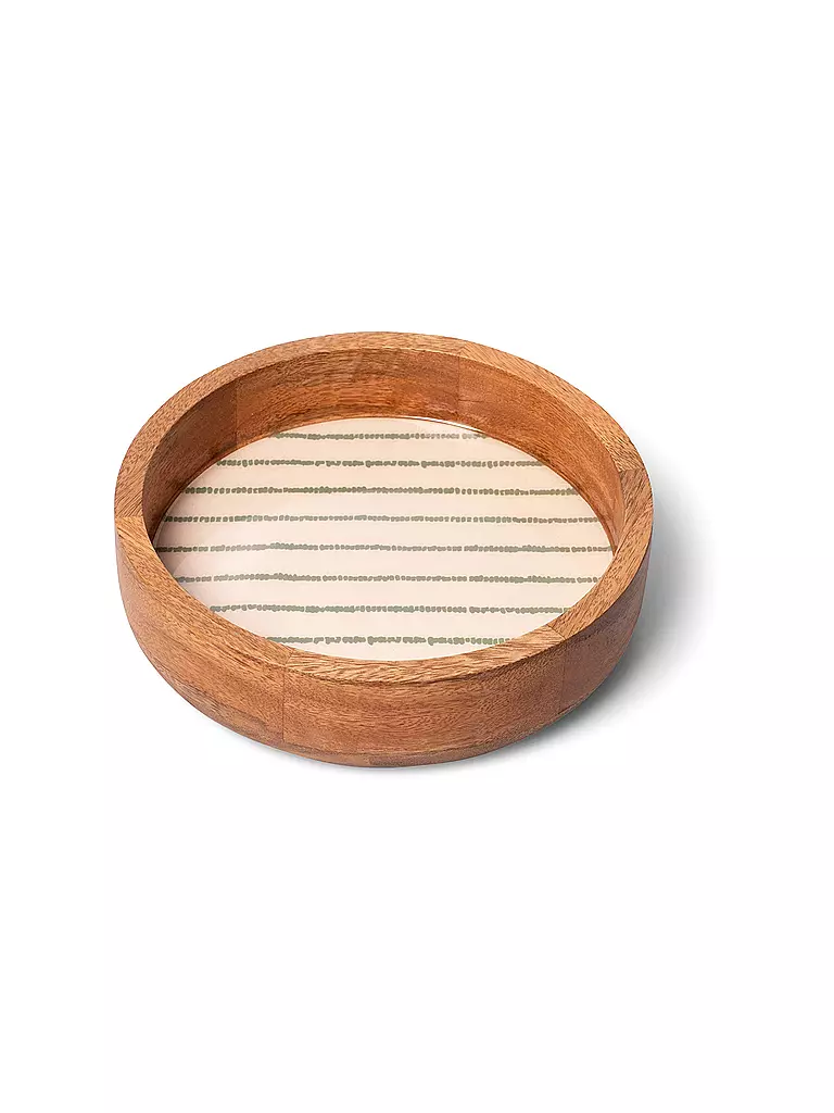 FYNCH HATTON | Holztablett 22cm klein SINGA Leaf Green Stripe | dunkelgrün