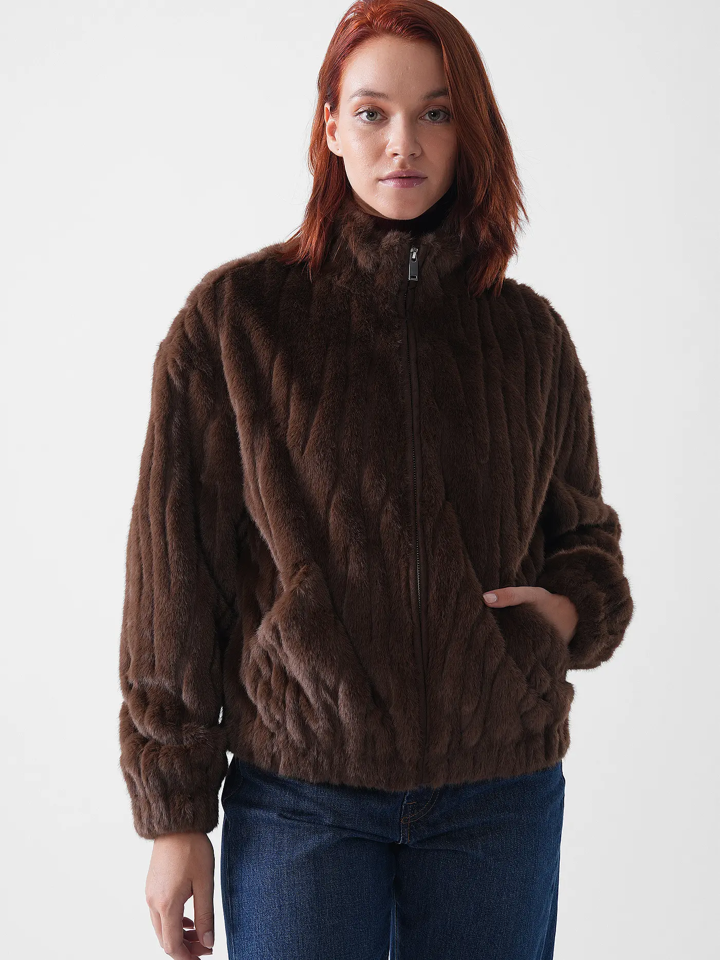 FYNCH HATTON | Jacke in Felloptik  | braun
