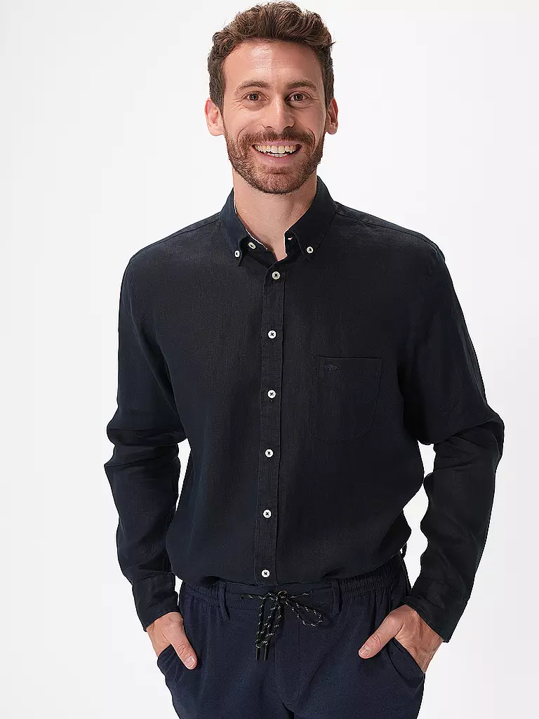 FYNCH-HATTON | Leinenhemd Casual Fit | dunkelblau