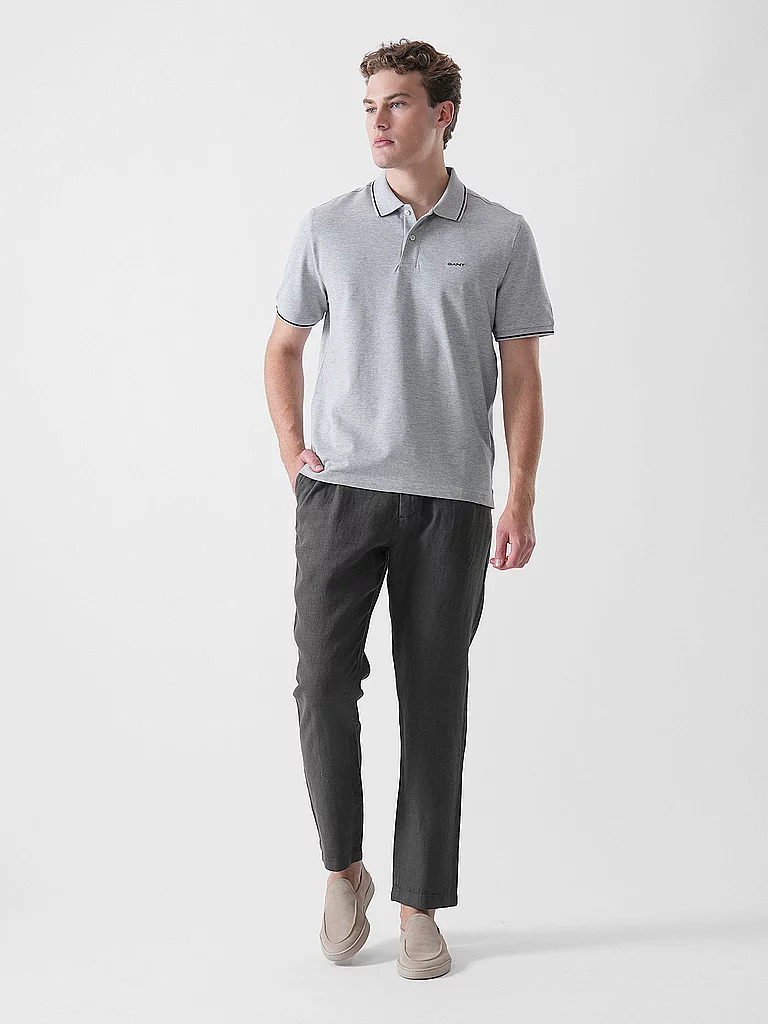 Gant pour homme. 2062034 Polo en piqué avec passepoil gris (XL), Casuel, Coton, Manche courte 2