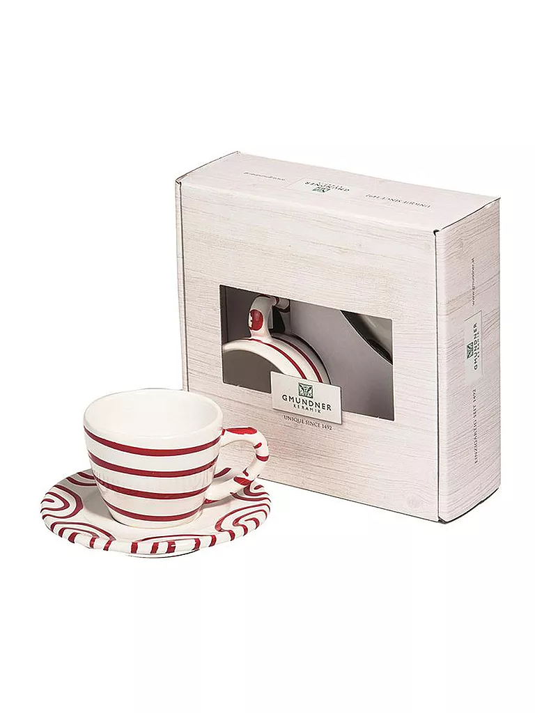 GMUNDNER KERAMIK | Tasse und Untertasse - Espresso for you Gourmet - 2-tlg "Rot Geflammt" | rot