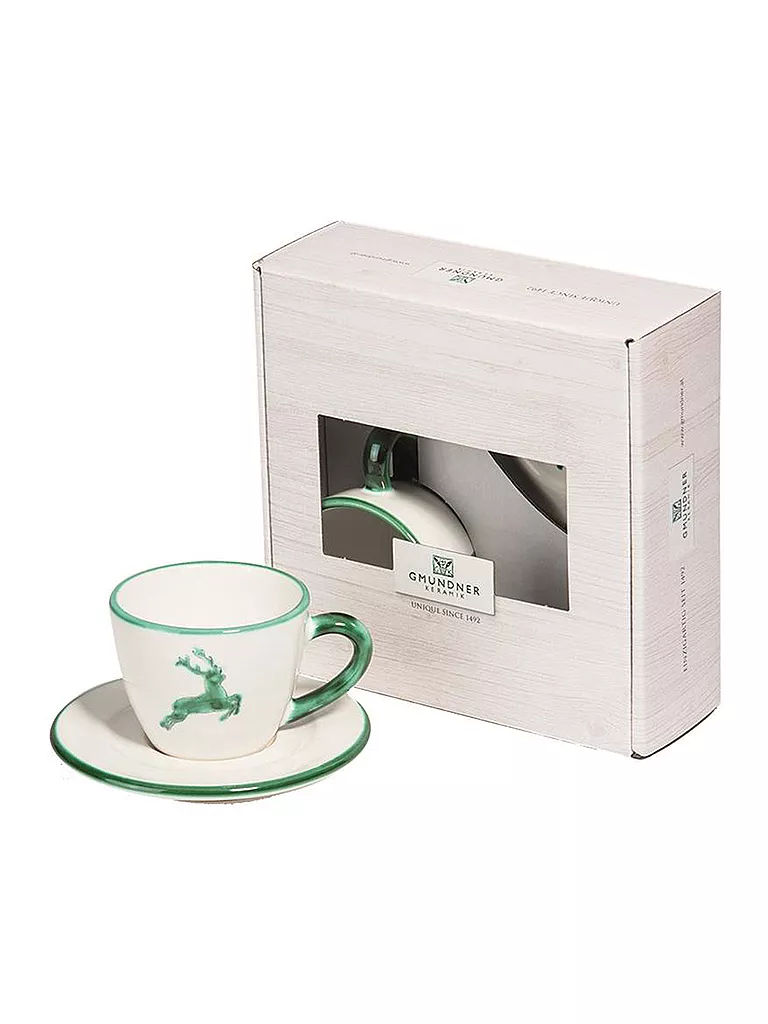 GMUNDNER KERAMIK | Tasse und Untertasse - Espresso for you Gourmet - 2-tlg  "Grüner Hirsch"  | grün