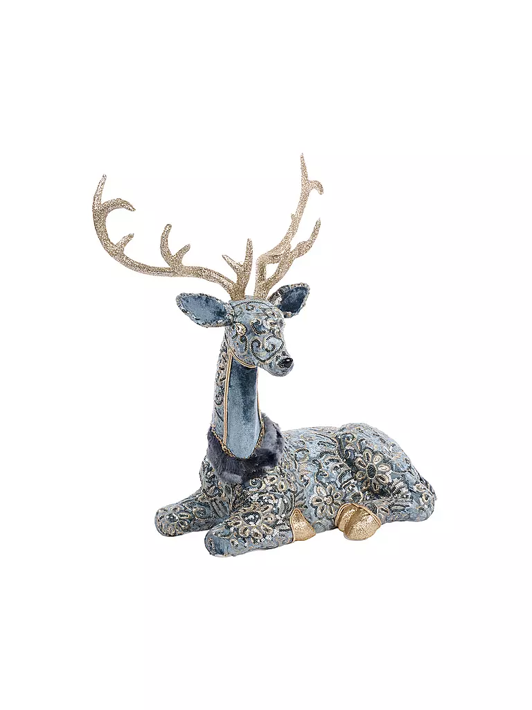 GOODWILL | Dekofigur Lying Deer 54cm blue/grey/gold | blau