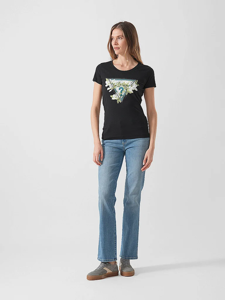 Guess T-shirt à Manches Courtes Camelia Triangle Jet Black A996 XL Femme 3
