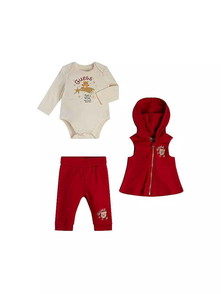 GUESS | Baby Set - Body Gilet Hose 3 teilig  X-MAS  | rot