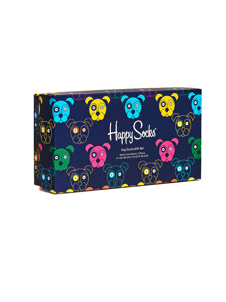 HAPPY SOCKS Damen Geschenkbox Socken MIXED DOGS 3er Pkg 36-40 navy dunkelblau