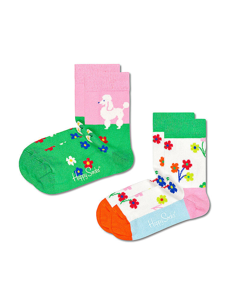 HAPPY SOCKS | Mädchen Socken POODLE & FLOWERS 2-er Pkg. medium green | bunt