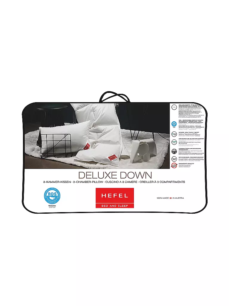 HEFEL | 3 Kammer Kissen "DeLuxe Down" 70x90cm (2x100g/600g) | weiss