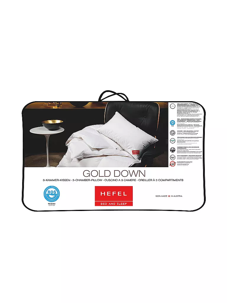 HEFEL | 3 Kammer Kissen "Outlast & Gold Down" 70x90cm (2x100g/1200g) | weiss