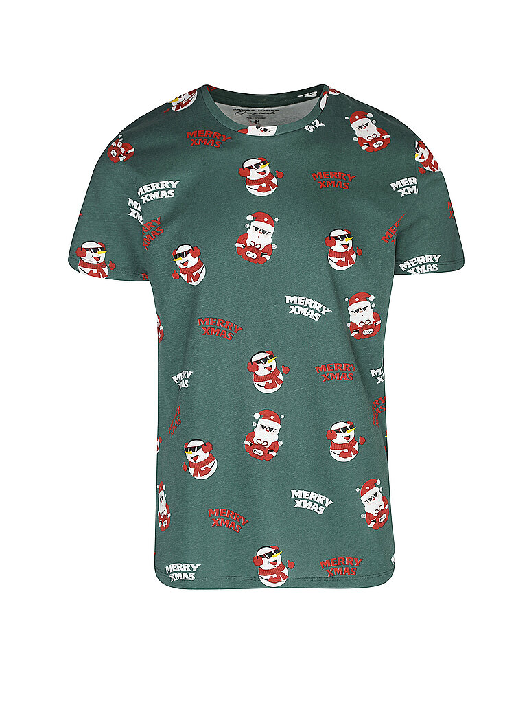 Artikel klicken und genauer betrachten! - Herren T-Shirt aus Baumwolljersey Rundhalsausschnitt Kurzarm&nbsp; Weihnachtlicher Allover Print&nbsp; Gerade geschnitten&nbsp; Farbbezeichnung: Trekking Green&nbsp; Material: 100% Baumwolle | im Online Shop kaufen