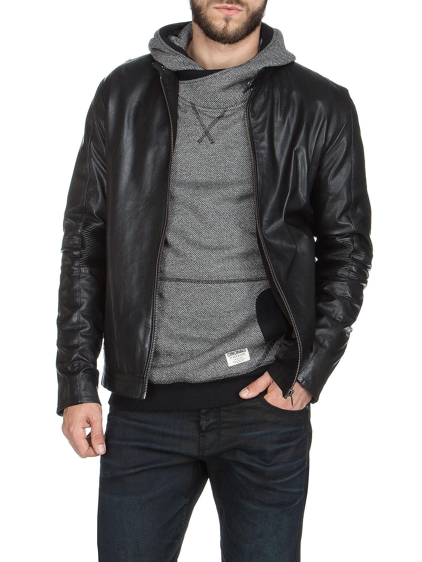 JACK & JONES | Lederjacke | schwarz