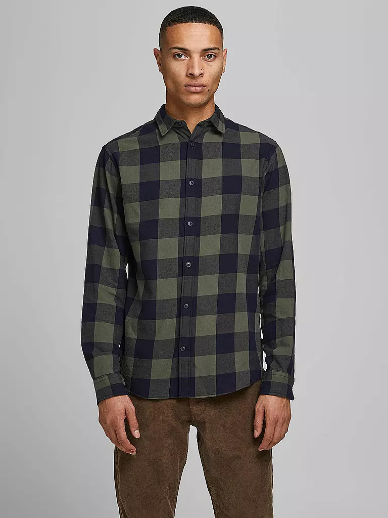 JACK & JONES | Hemd Slim Fit JJEGINGHAM  | olive