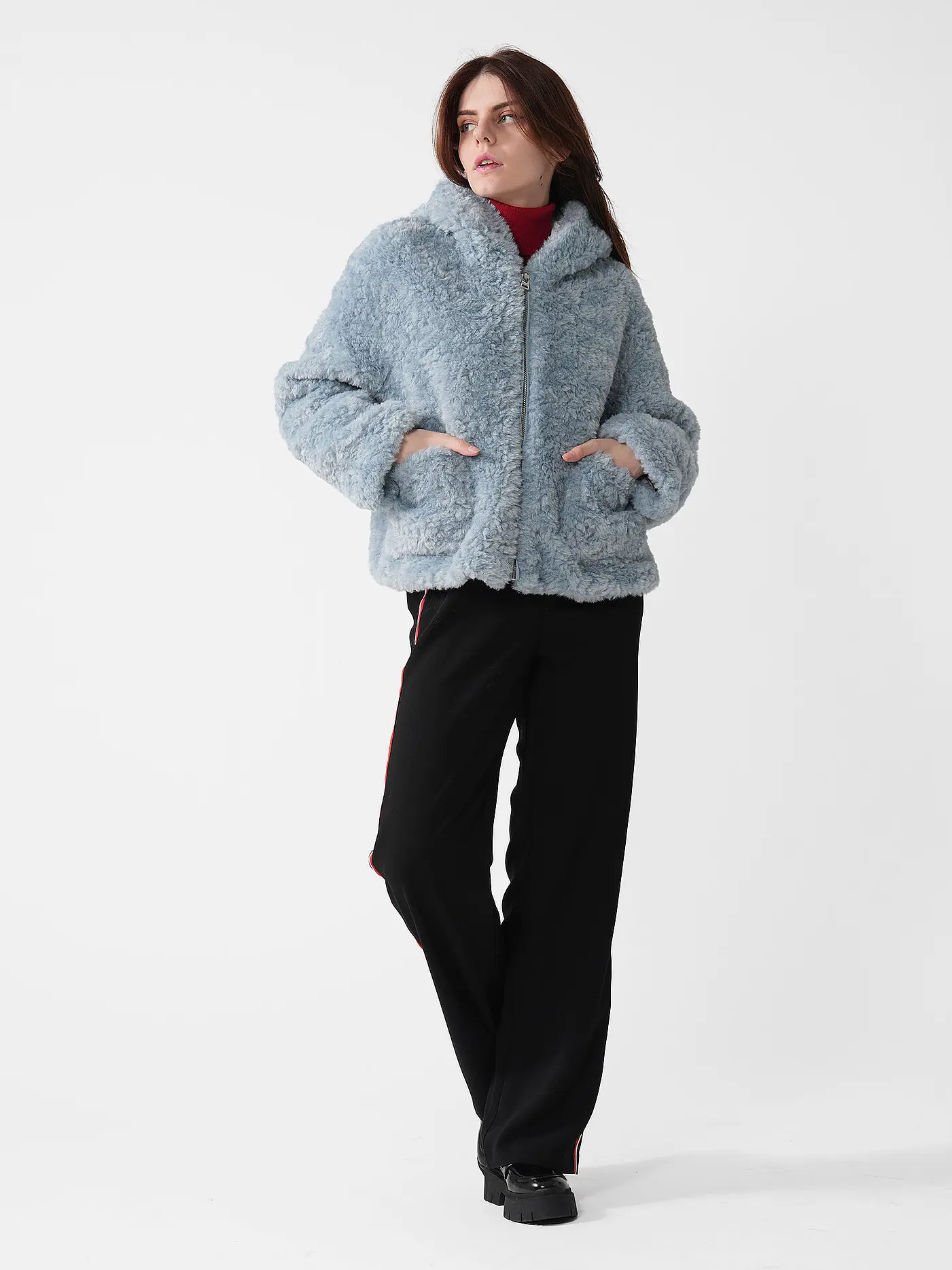 JAKKE | Jacke in Felloptik DAPHNE | hellblau