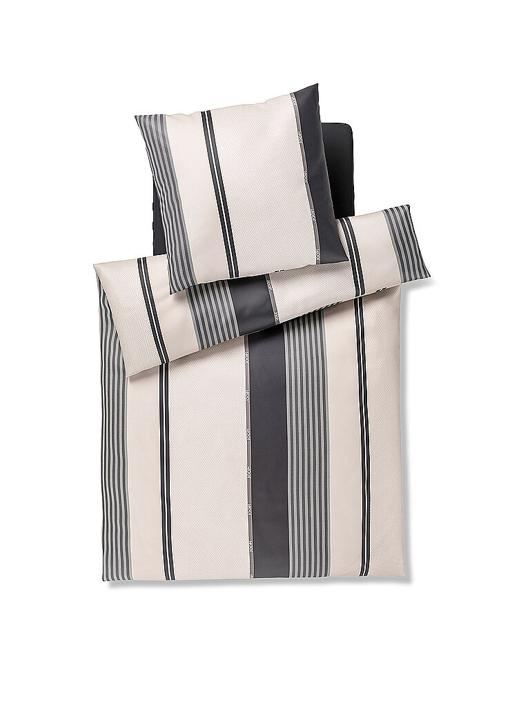 JOOP Satin Bettwäsche HERRINGBONE STRIPES70x90cm/140x200cm Black schwarz