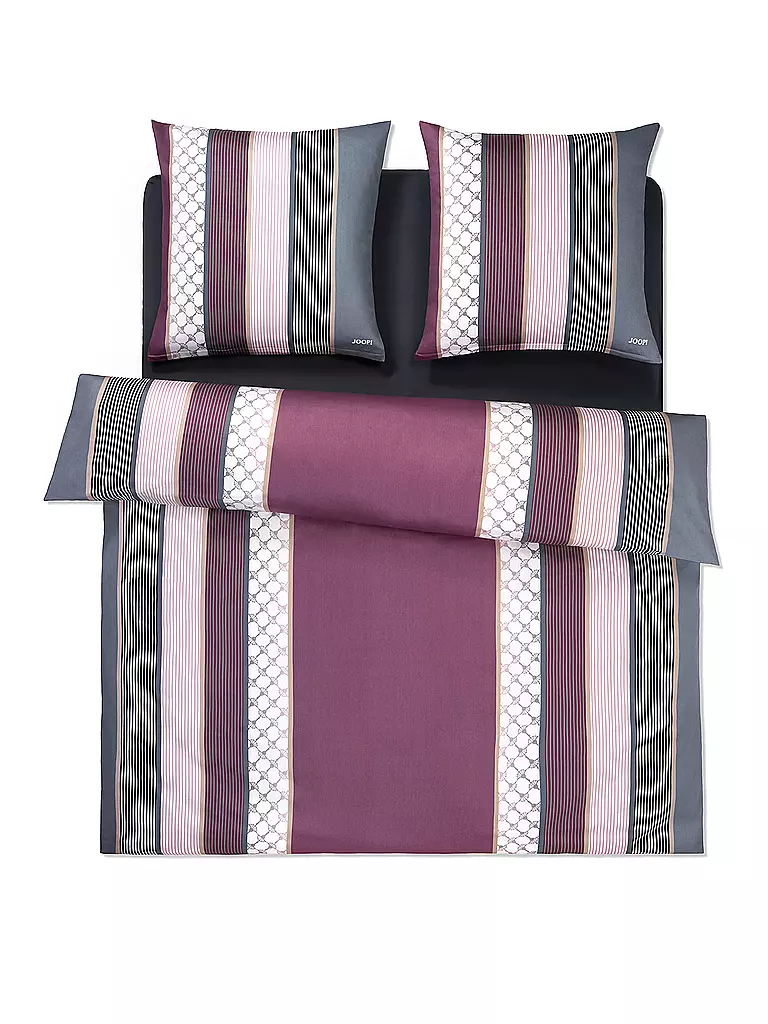 JOOP | Satin Bettwäsche Cornflower Stripes 2 x 70x90cm / 200x200cm Deep Wine | Beere