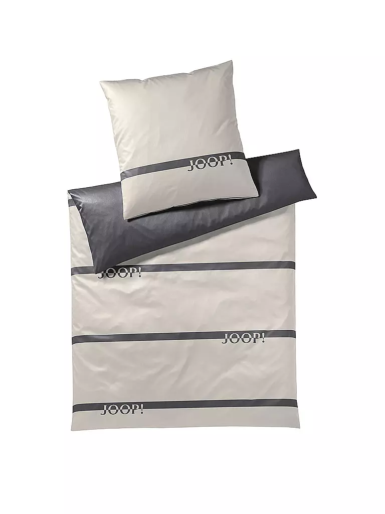 JOOP | Satin Bettwäsche Logo Stripes 70x90cm / 140x200cm Grau | grau