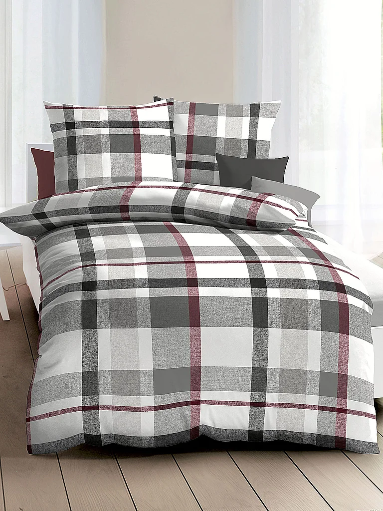 KAEPPEL Ropa de cama de franela MADRAS KARO 70x90cm/140x200cm Rubí rojo oscuro