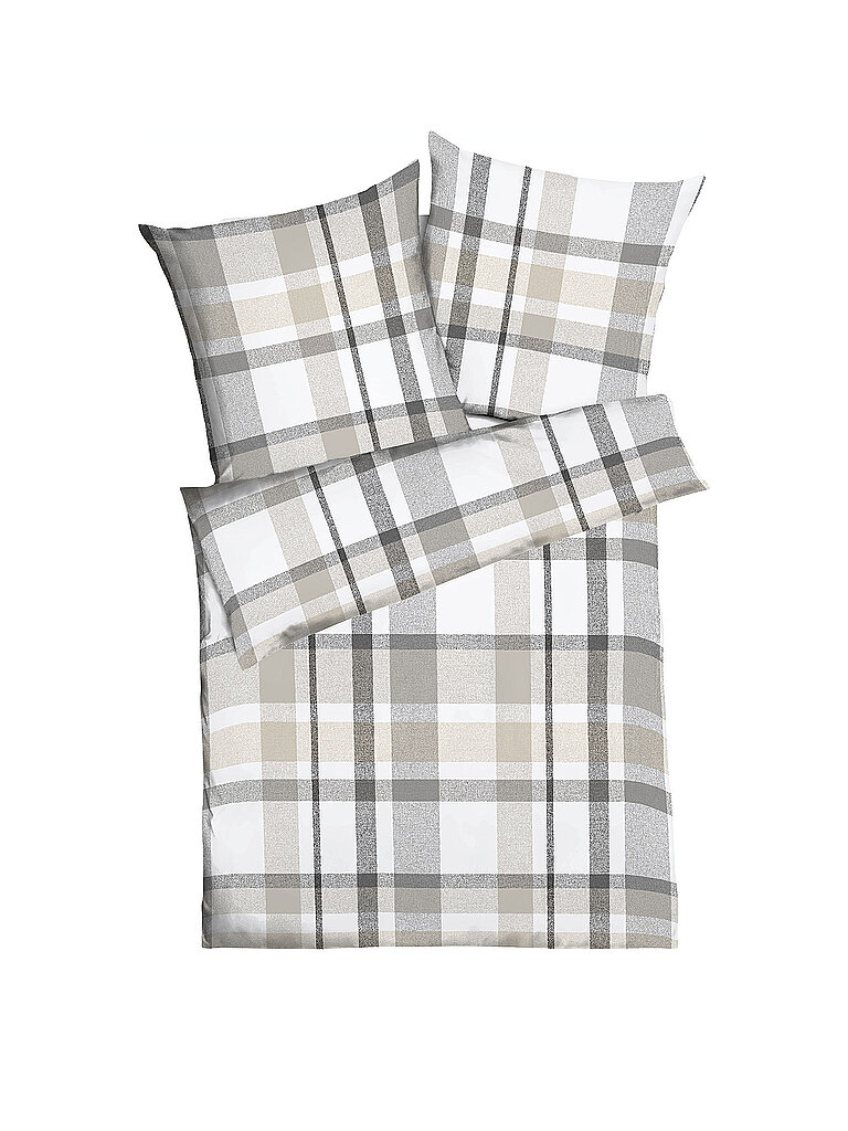 KAEPPEL Flanell Bettwäsche MADRAS KARO 70x90cm/140x200cm Natur hellgrau