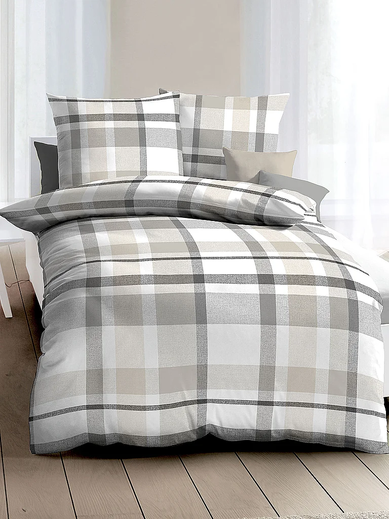 KAEPPEL Ropa de cama de franela MADRAS KARO 70x90cm/140x200cm Natural gris claro