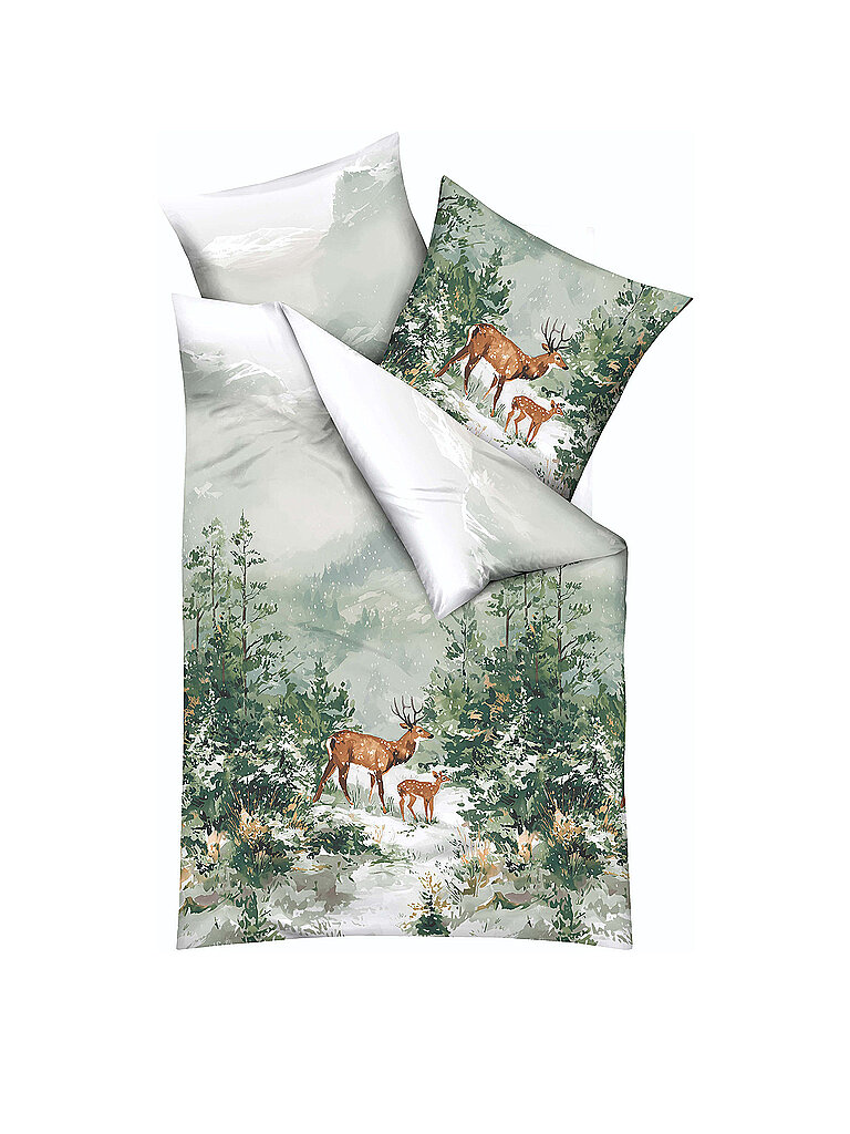 KAEPPEL Flanell Bettwäsche MAJESTIC DEER 70x90cm/140x200cm Gruen dunkelgrün