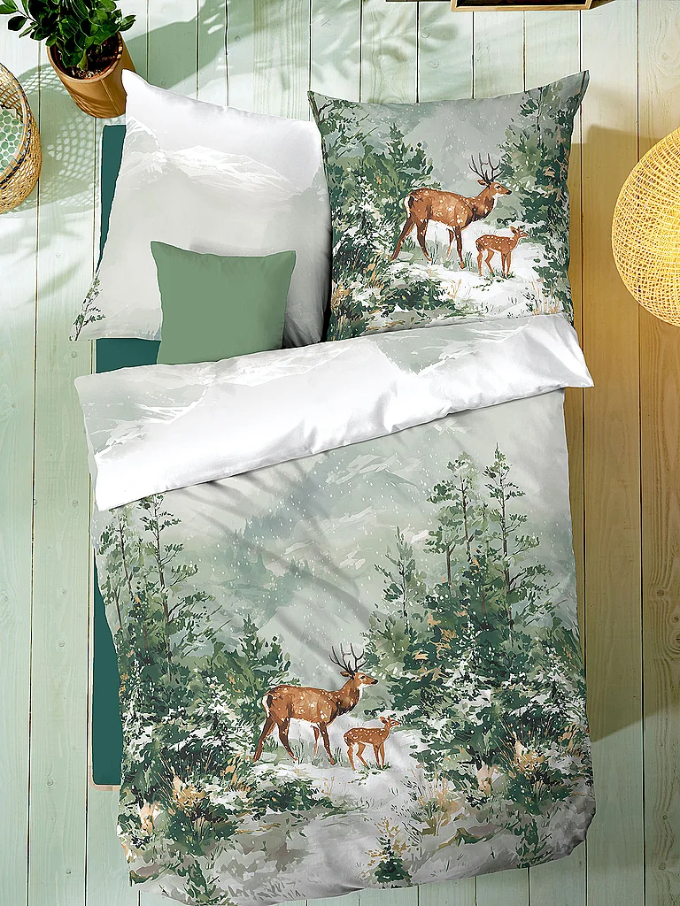 KAEPPEL Ropa de cama de franela MAJESTIC DEER 70x90cm/140x200cm Verde verde oscuro