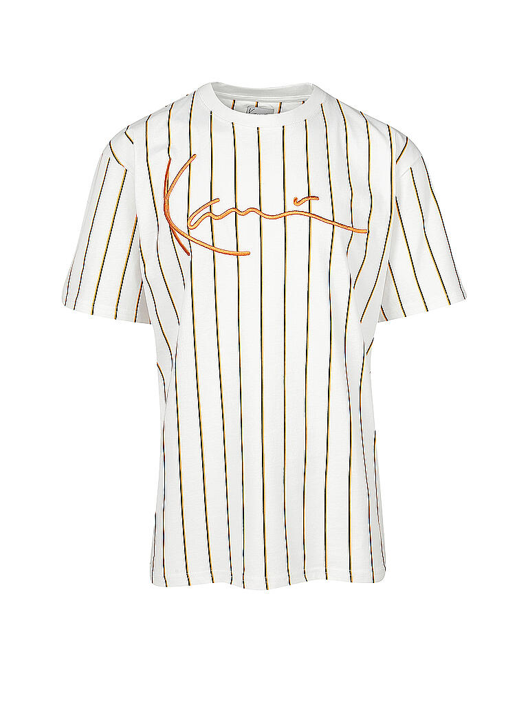 KARL KANI | T-Shirt Signature Pinstripe | weiß