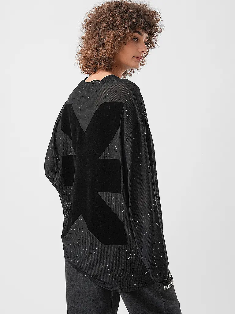 KARO KAUER | Langarmshirt MESH SPARKLE | Schwarz