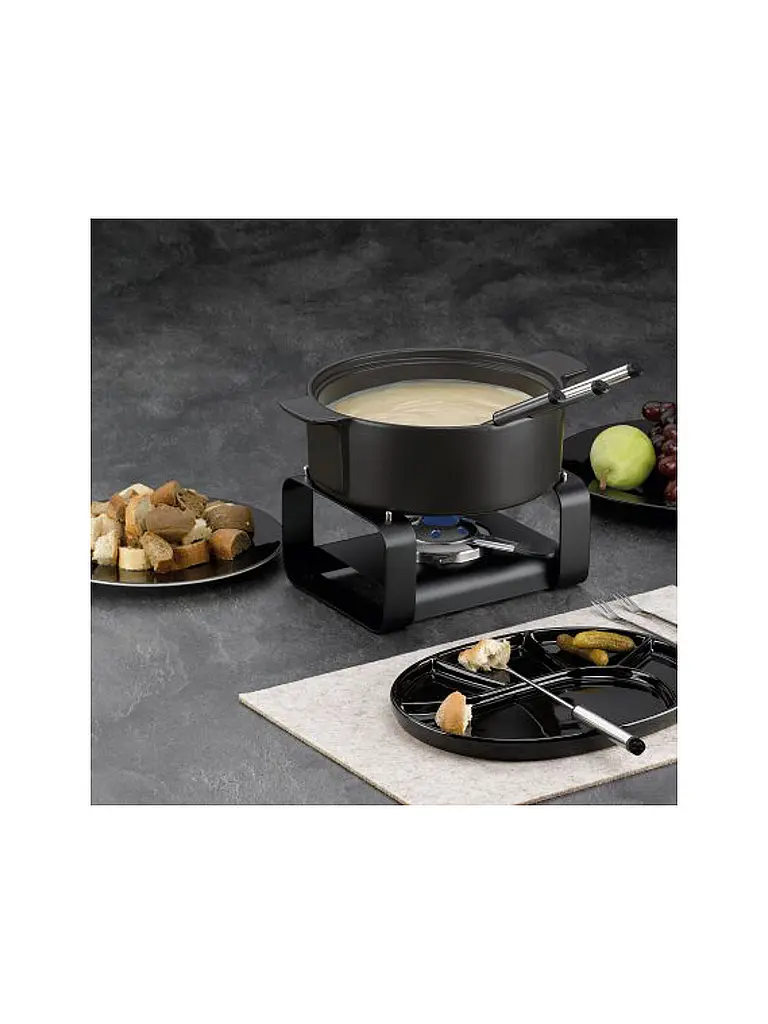 KELA | Käsefondue-Set 9tlg. ROMAN Keramik Schwarz | schwarz