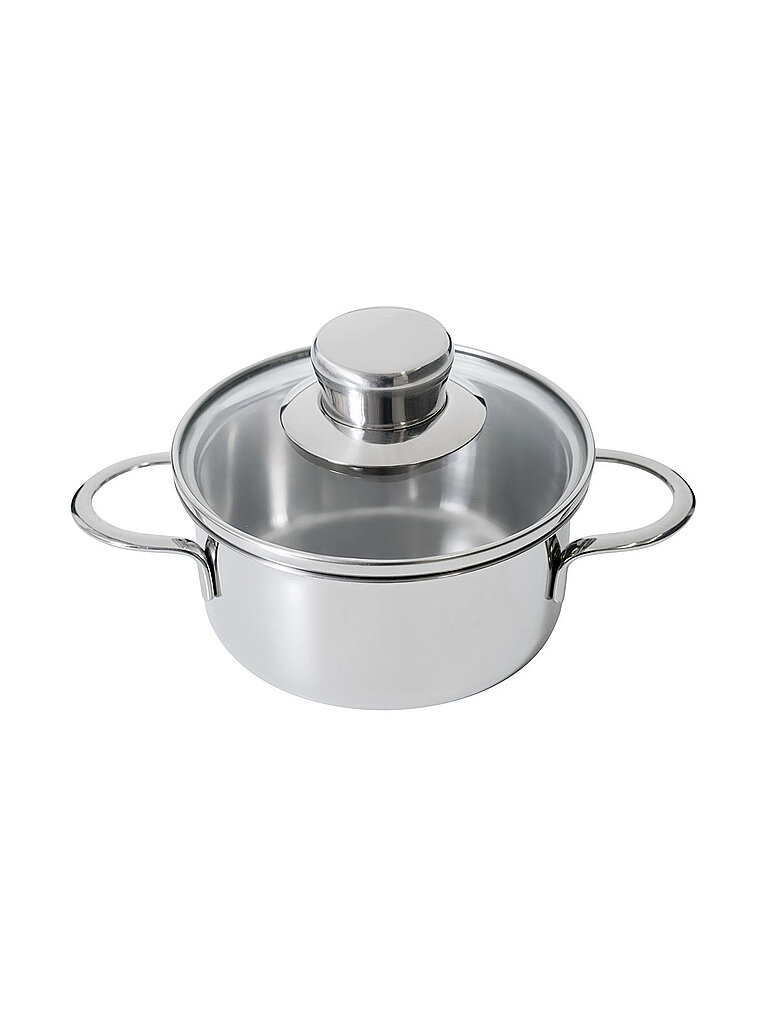 MINI Bratentopf mit Glasdeckel 12 cm Edelstahl silber baby
