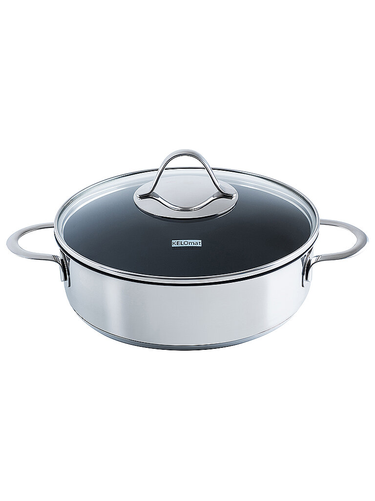 KELOMAT Schmorpfanne mit Deckel Perfekt 24cm Edelstahl Antihaft silber