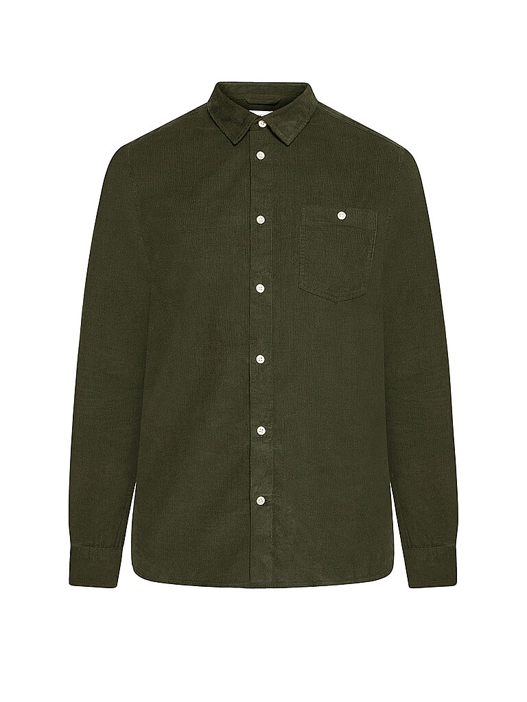 KNOWLEDGE COTTON APPAREL Cordhemd Regular Fit dunkelgrün | S